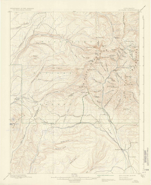 La Plata, Colorado 1908 (1937) USGS Old Topo Map Reprint 15x15 CO Quad 402758
