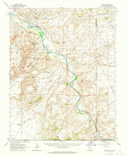 Aneth, Utah 1962 (1964) USGS Old Topo Map Reprint 15x15 CO Quad 247908 Aneth, Utah 1962 (1964) USGS Old Topo Map Reprint 15x15 CO Quad 247908