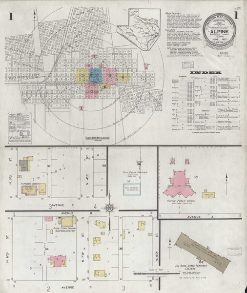 Alpine Texas 1927 - Fire Insurance Index - Old Map Reprint Alpine Texas 1927 - Fire Insurance Index - Old Map Reprint