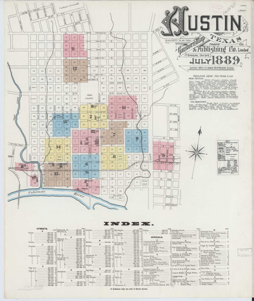 Austin Texas 1889 - Fire Insurance Index - Old Map Reprint Austin Texas 1889 - Fire Insurance Index - Old Map Reprint