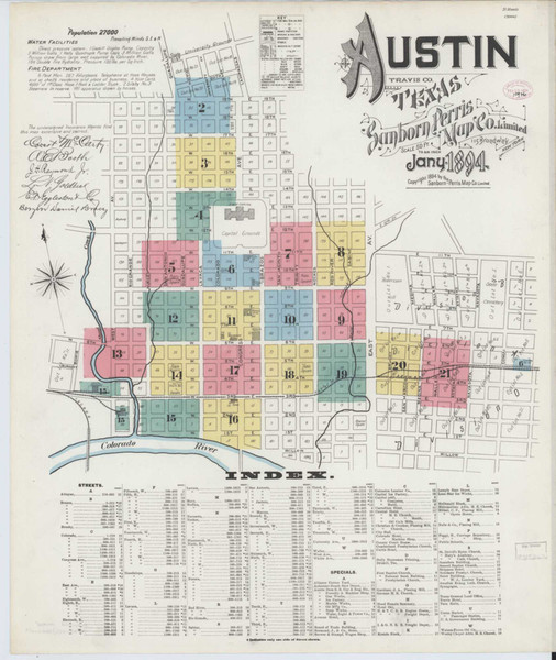 Austin Texas 1894 - Fire Insurance Index - Old Map Reprint Austin Texas 1894 - Fire Insurance Index - Old Map Reprint