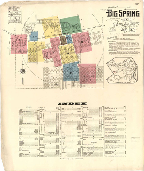 Big Spring Texas 1922 - Fire Insurance Index - Old Map Reprint Big Spring Texas 1922 - Fire Insurance Index - Old Map Reprint