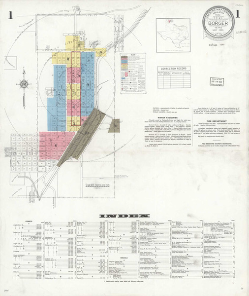 Borger Texas 1933 - Fire Insurance Index - Old Map Reprint Borger Texas 1933 - Fire Insurance Index - Old Map Reprint