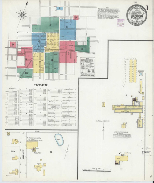 Brenham Texas 1906 - Fire Insurance Index - Old Map Reprint Brenham Texas 1906 - Fire Insurance Index - Old Map Reprint