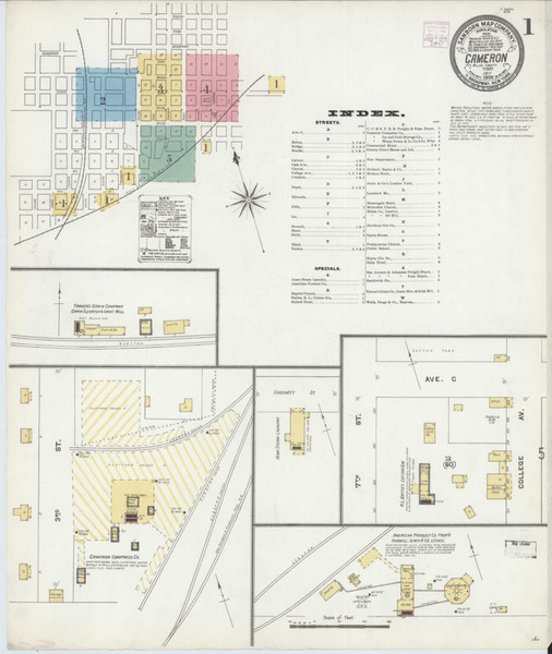Cameron Texas 1906 - Fire Insurance Index - Old Map Reprint Cameron Texas 1906 - Fire Insurance Index - Old Map Reprint