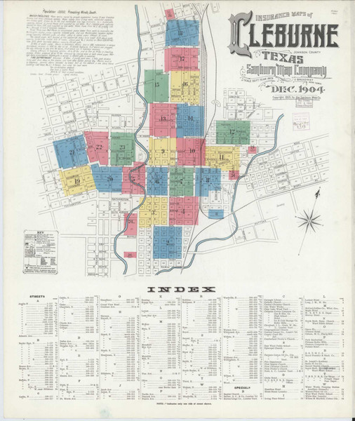 Cleburne Texas 1904 - Fire Insurance Index - Old Map Reprint Cleburne Texas 1904 - Fire Insurance Index - Old Map Reprint