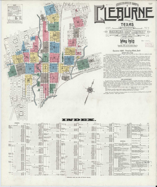 Cleburne Texas 1910 - Fire Insurance Index - Old Map Reprint Cleburne Texas 1910 - Fire Insurance Index - Old Map Reprint