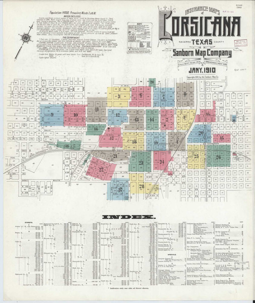 Corsicana Texas 1910 - Fire Insurance Index - Old Map Reprint Corsicana Texas 1910 - Fire Insurance Index - Old Map Reprint