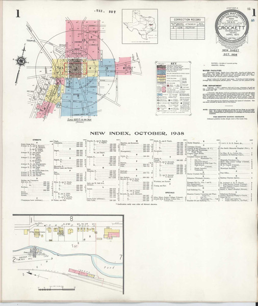 Crockett Texas 1938 - Fire Insurance Index - Old Map Reprint Crockett Texas 1938 - Fire Insurance Index - Old Map Reprint
