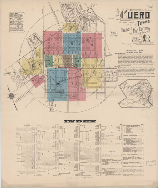 Cuero Texas 1922 - Fire Insurance Index - Old Map Reprint Cuero Texas 1922 - Fire Insurance Index - Old Map Reprint