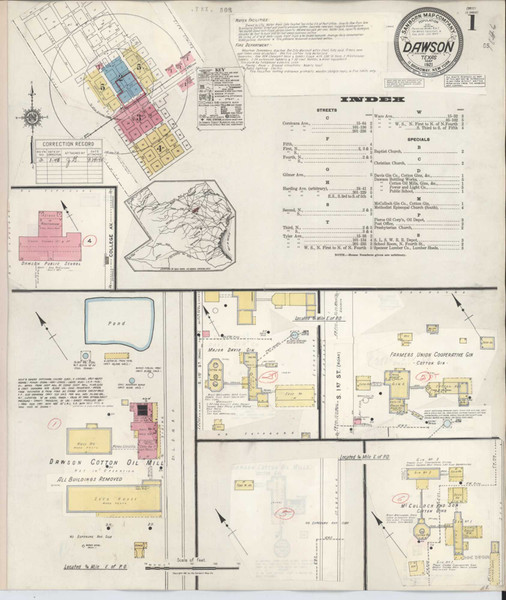 Dawson Texas 1943 - Fire Insurance Index - Old Map Reprint Dawson Texas 1943 - Fire Insurance Index - Old Map Reprint