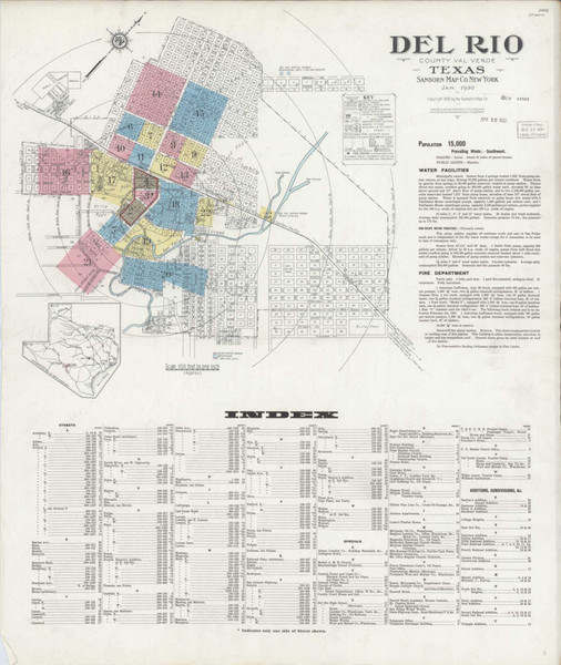 Del Rio Texas 1930 - Fire Insurance Index - Old Map Reprint Del Rio Texas 1930 - Fire Insurance Index - Old Map Reprint