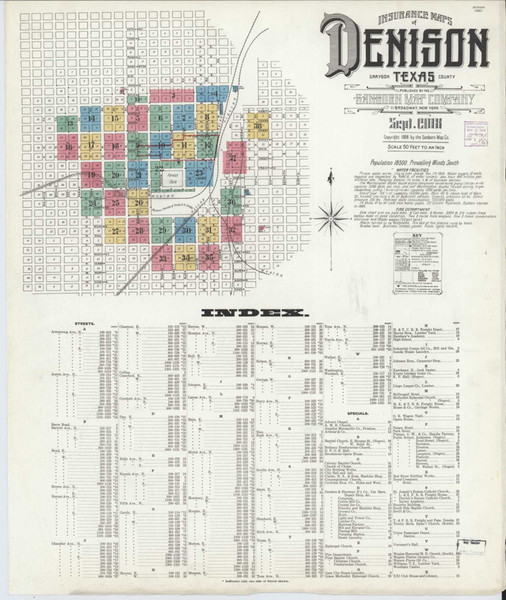 Denison Texas 1908 - Fire Insurance Index - Old Map Reprint Denison Texas 1908 - Fire Insurance Index - Old Map Reprint