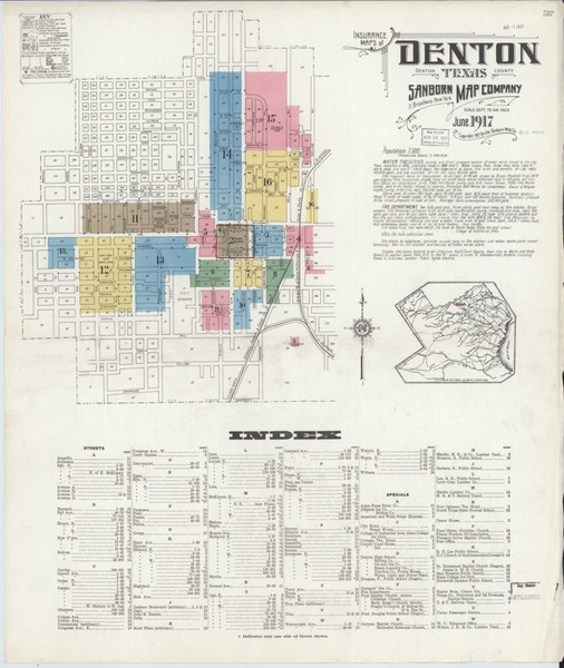 Denton Texas 1917 - Fire Insurance Index - Old Map Reprint Denton Texas 1917 - Fire Insurance Index - Old Map Reprint