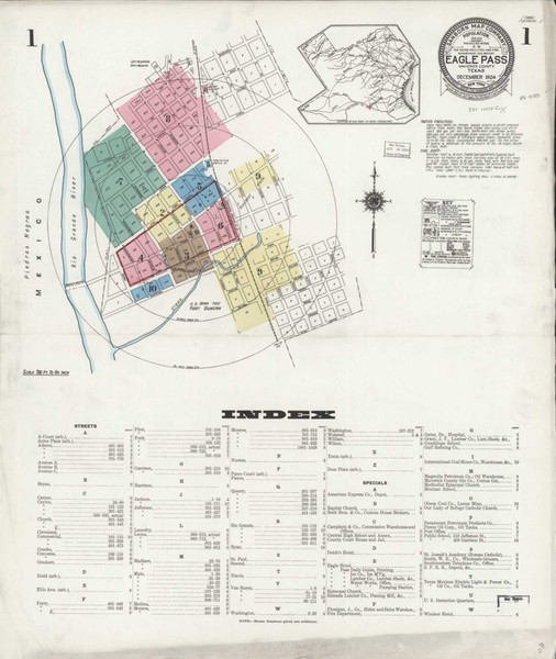 Eagle Pass Texas 1924 - Fire Insurance Index - Old Map Reprint Eagle Pass Texas 1924 - Fire Insurance Index - Old Map Reprint
