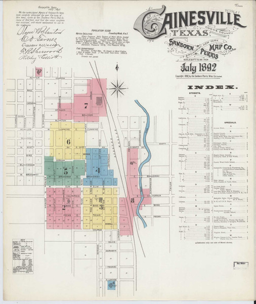 Gainesville Texas 1892 - Fire Insurance Index - Old Map Reprint Gainesville Texas 1892 - Fire Insurance Index - Old Map Reprint