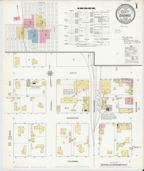 Giddings Texas 1912 - Fire Insurance Index - Old Map Reprint
