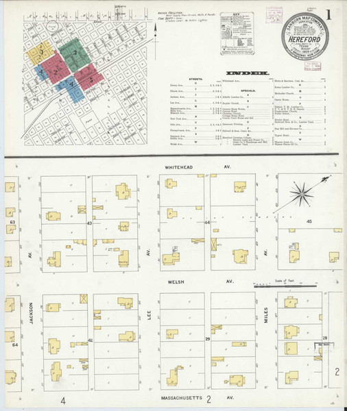 Hereford Texas 1908 - Fire Insurance Index - Old Map Reprint