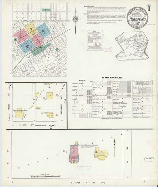 Hereford Texas 1913 - Fire Insurance Index - Old Map Reprint Hereford Texas 1913 - Fire Insurance Index - Old Map Reprint