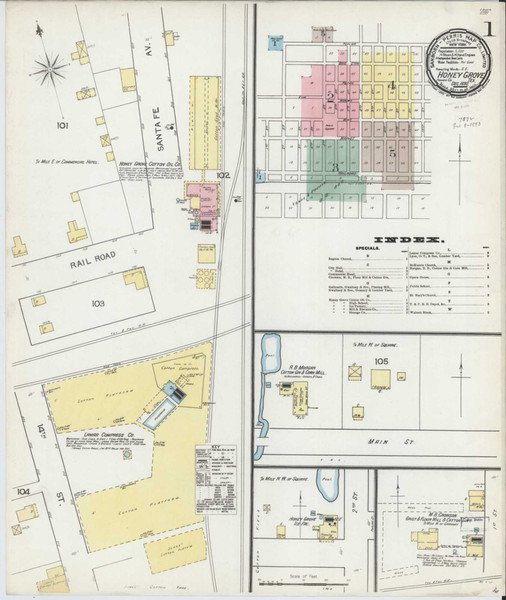 Honey Grove Texas 1892 - Fire Insurance Index - Old Map Reprint Honey Grove Texas 1892 - Fire Insurance Index - Old Map Reprint