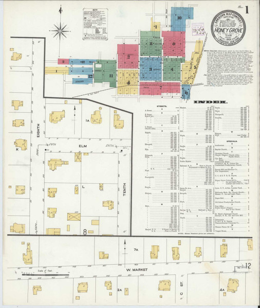 Honey Grove Texas 1909 - Fire Insurance Index - Old Map Reprint Honey Grove Texas 1909 - Fire Insurance Index - Old Map Reprint