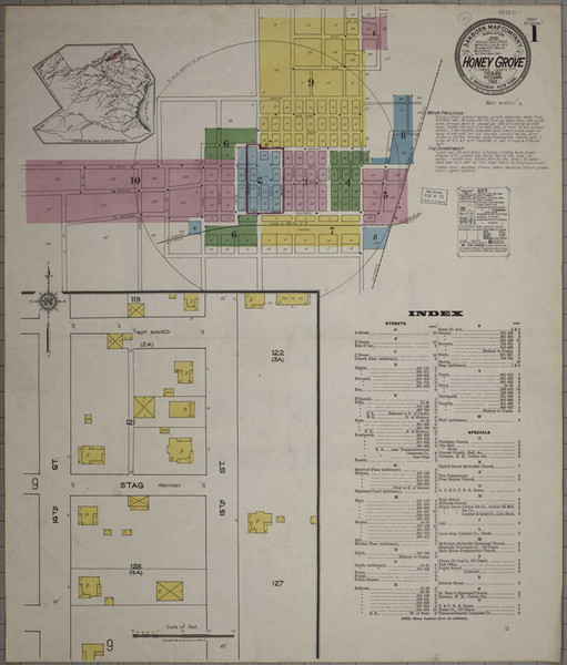 Honey Grove Texas 1921-12 - Fire Insurance Index - Old Map Reprint Honey Grove Texas 1921-12 - Fire Insurance Index - Old Map Reprint