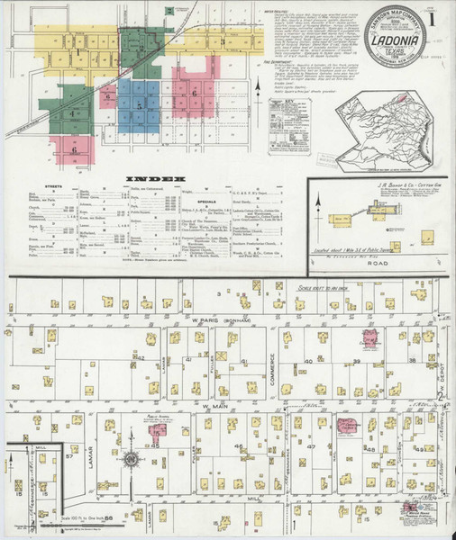 Ladonia Texas 1919 - Fire Insurance Index - Old Map Reprint Ladonia Texas 1919 - Fire Insurance Index - Old Map Reprint