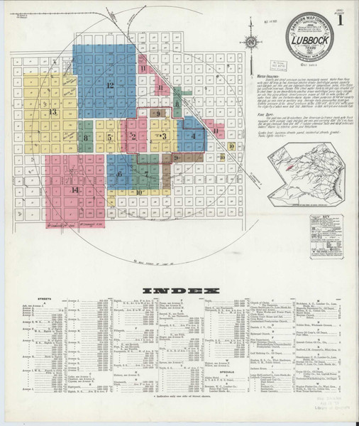 Lubbock Texas 1921 - Fire Insurance Index - Old Map Reprint Lubbock Texas 1921 - Fire Insurance Index - Old Map Reprint
