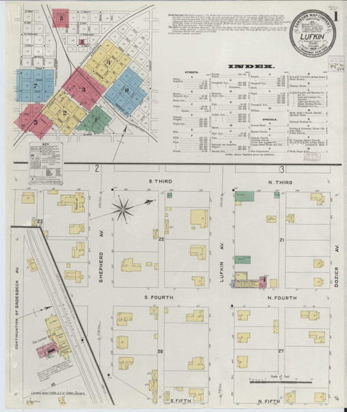 Lufkin Texas 1908 - Fire Insurance Index - Old Map Reprint Lufkin Texas 1908 - Fire Insurance Index - Old Map Reprint