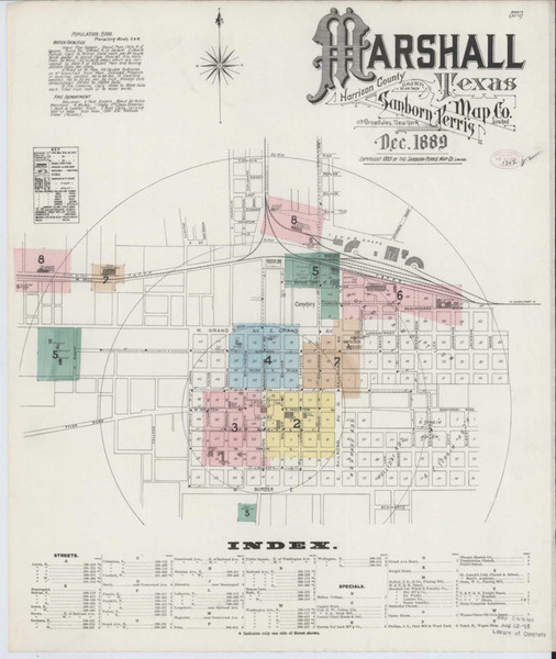 Marshall Texas 1889 - Fire Insurance Index - Old Map Reprint Marshall Texas 1889 - Fire Insurance Index - Old Map Reprint