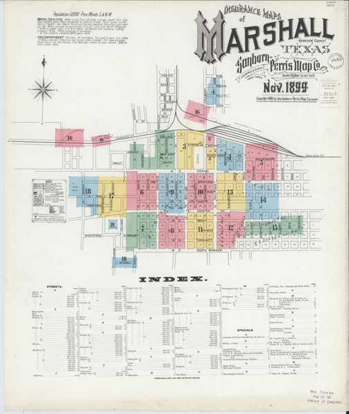 Marshall Texas 1899 - Fire Insurance Index - Old Map Reprint Marshall Texas 1899 - Fire Insurance Index - Old Map Reprint