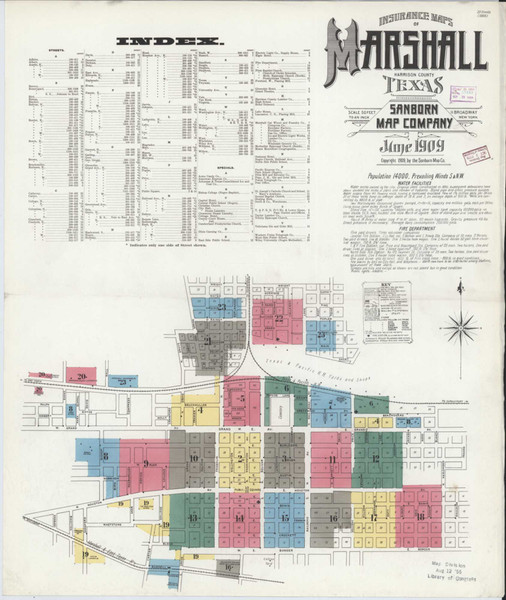 Marshall Texas 1909 - Fire Insurance Index - Old Map Reprint Marshall Texas 1909 - Fire Insurance Index - Old Map Reprint
