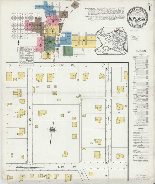 Mount Pleasant Texas 1920 - Fire Insurance Index - Old Map Reprint Mount Pleasant Texas 1920 - Fire Insurance Index - Old Map Reprint