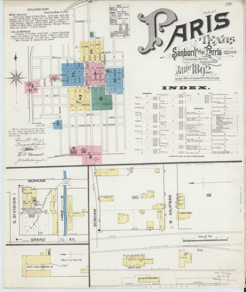 Paris Texas 1892 - Fire Insurance Index - Old Map Reprint Paris Texas 1892 - Fire Insurance Index - Old Map Reprint