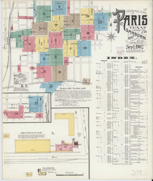 Paris Texas 1902 - Fire Insurance Index - Old Map Reprint Paris Texas 1902 - Fire Insurance Index - Old Map Reprint