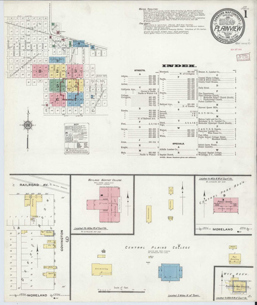 Plainview Texas 1910 - Fire Insurance Index - Old Map Reprint Plainview Texas 1910 - Fire Insurance Index - Old Map Reprint