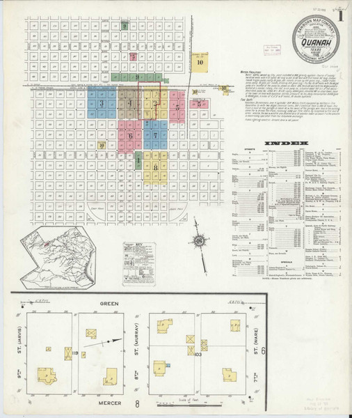 Quanah Texas 1915 - Fire Insurance Index - Old Map Reprint Quanah Texas 1915 - Fire Insurance Index - Old Map Reprint