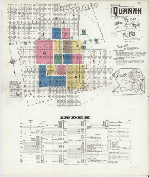 Quanah Texas 1921 - Fire Insurance Index - Old Map Reprint Quanah Texas 1921 - Fire Insurance Index - Old Map Reprint