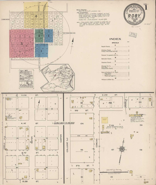 Roby Texas 1922 - Fire Insurance Index - Old Map Reprint Roby Texas 1922 - Fire Insurance Index - Old Map Reprint