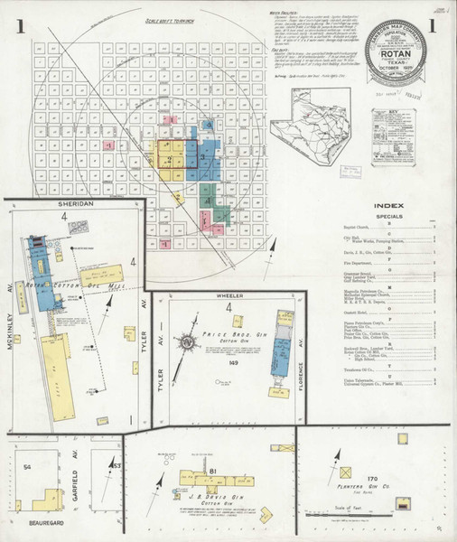 Rotan Texas 1925 - Fire Insurance Index - Old Map Reprint Rotan Texas 1925 - Fire Insurance Index - Old Map Reprint