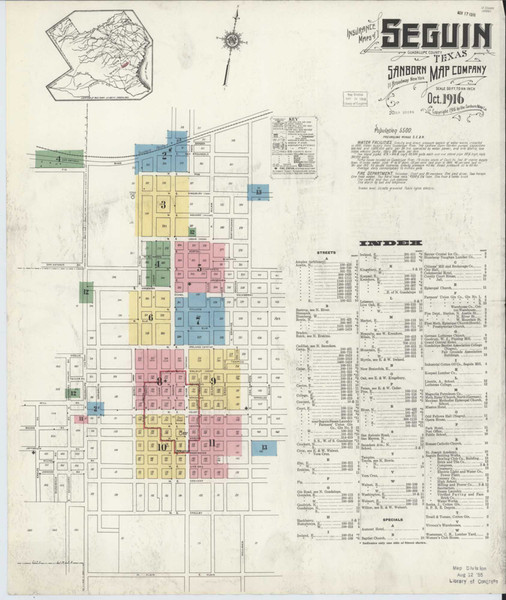 Seguin Texas 1916 - Fire Insurance Index - Old Map Reprint Seguin Texas 1916 - Fire Insurance Index - Old Map Reprint
