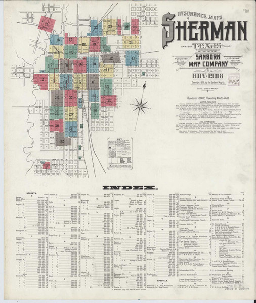 Sherman Texas 1908 - Fire Insurance Index - Old Map Reprint Sherman Texas 1908 - Fire Insurance Index - Old Map Reprint