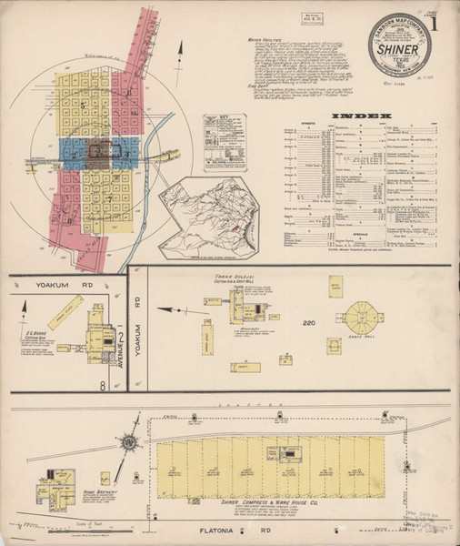 Shiner Texas 1922 - Fire Insurance Index - Old Map Reprint Shiner Texas 1922 - Fire Insurance Index - Old Map Reprint