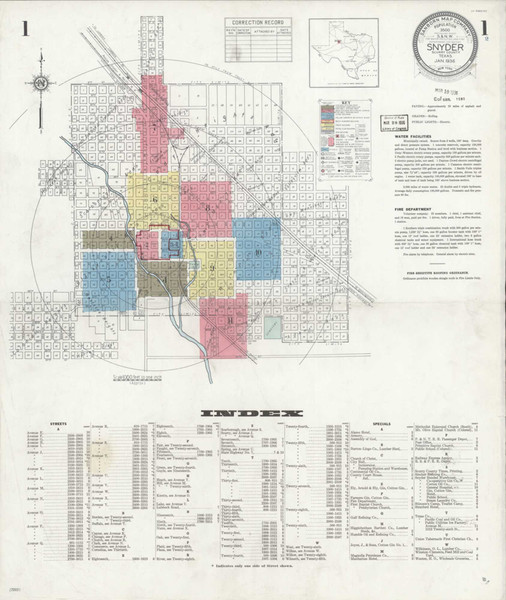 Snyder Texas 1936 - Fire Insurance Index - Old Map Reprint Snyder Texas 1936 - Fire Insurance Index - Old Map Reprint
