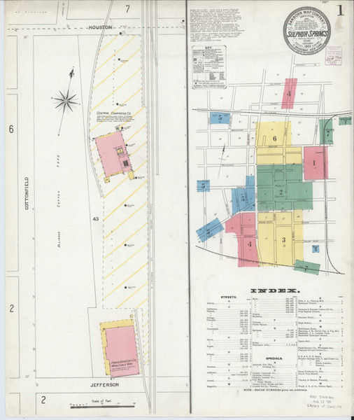 Sulphur Springs Texas 1903 - Fire Insurance Index - Old Map Reprint Sulphur Springs Texas 1903 - Fire Insurance Index - Old Map Reprint