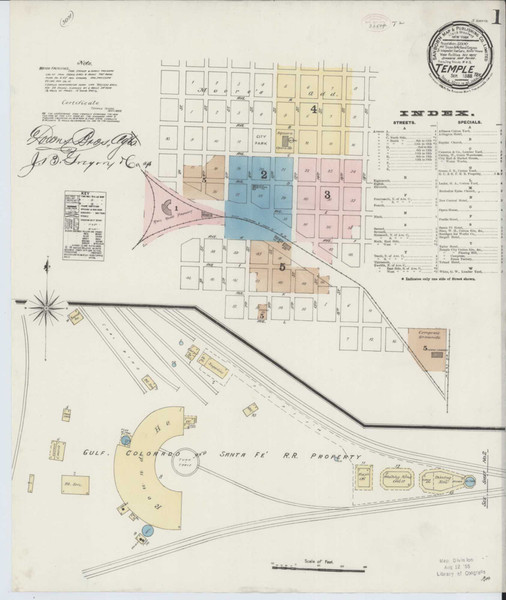 Temple Texas 1888 - Fire Insurance Index - Old Map Reprint Temple Texas 1888 - Fire Insurance Index - Old Map Reprint