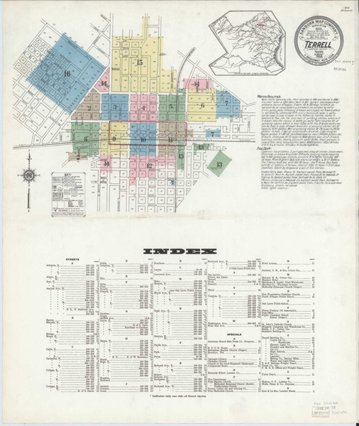 Terrell Texas 1914 - Fire Insurance Index - Old Map Reprint Terrell Texas 1914 - Fire Insurance Index - Old Map Reprint