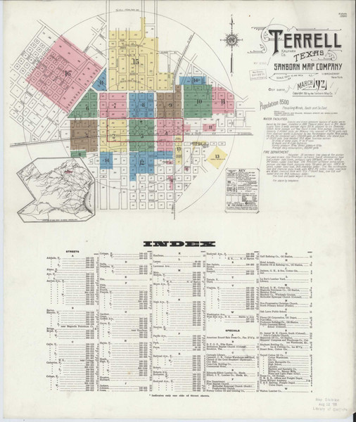 Terrell Texas 1921 - Fire Insurance Index - Old Map Reprint