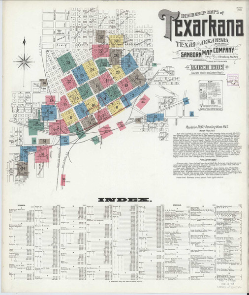 Texarkana Texas 1909 - Fire Insurance Index - Old Map Reprint Texarkana Texas 1909 - Fire Insurance Index - Old Map Reprint