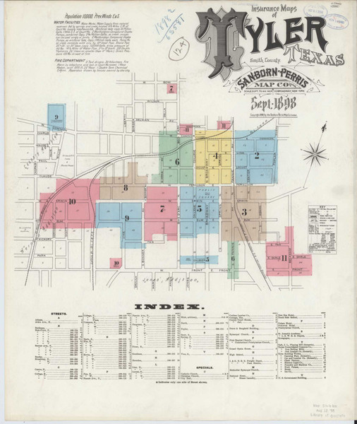 Tyler Texas 1898 - Fire Insurance Index - Old Map Reprint